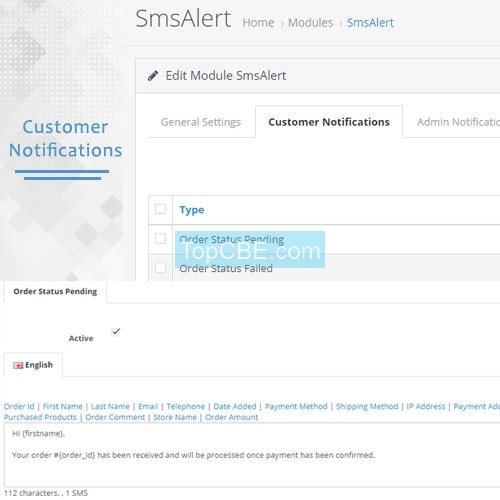 TCBE 跨境电商 Opencart SMS 短信提醒